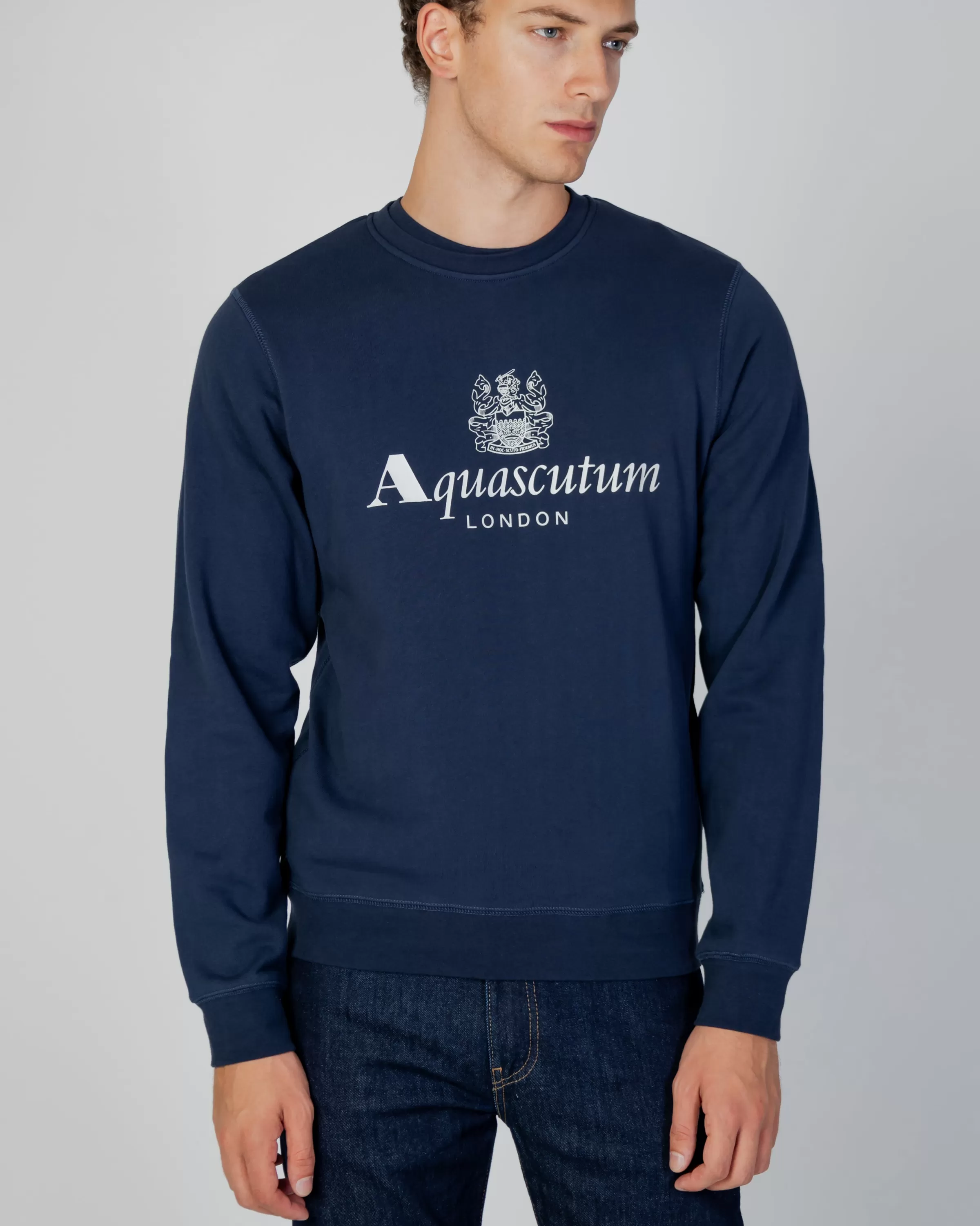 Uomo Aquascutum Active Active Big Logo Crew Neck Fleece