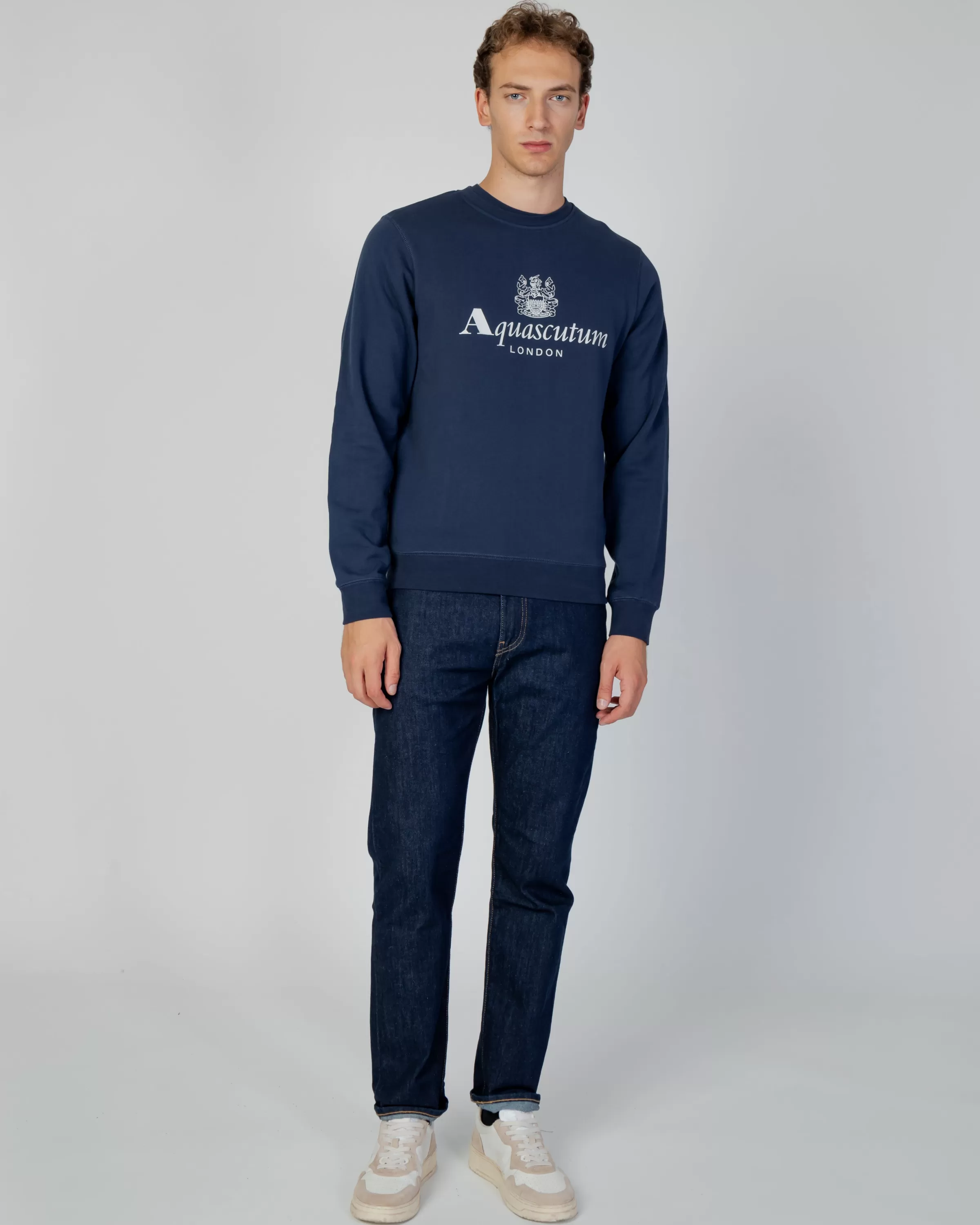 Uomo Aquascutum Active Active Big Logo Crew Neck Fleece